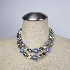 Vintage Blue AB Glass Beaded Layered Necklace